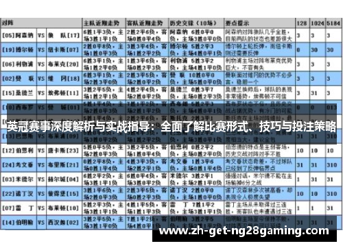 英冠赛事深度解析与实战指导：全面了解比赛形式、技巧与投注策略