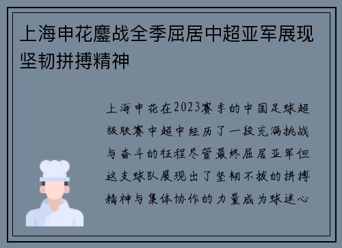 上海申花鏖战全季屈居中超亚军展现坚韧拼搏精神